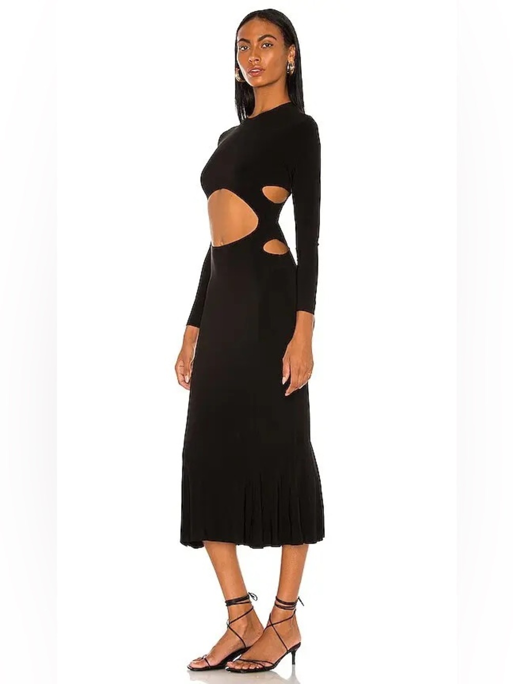 Norma Kamali Long Sleeve Aztec Fishtail Dress to Midcalf Black M/38 SOLD OUT NWT